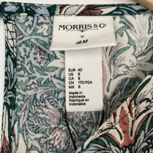NWT H&M x William Morris & Co 8 Floral Print Top Blouse Green Blue Burgundy - Picture 4 of 13